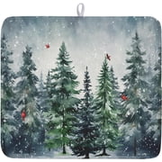 Winter Pine Tree Dish Drying Mat for Kitchen Counter 16x18 Inch Winter Snowflake Xmas Forest Dish Draining Mat Christmas Decorations Fast Absorbent Tableware Dishes Pad for Coffee Bar Countertop