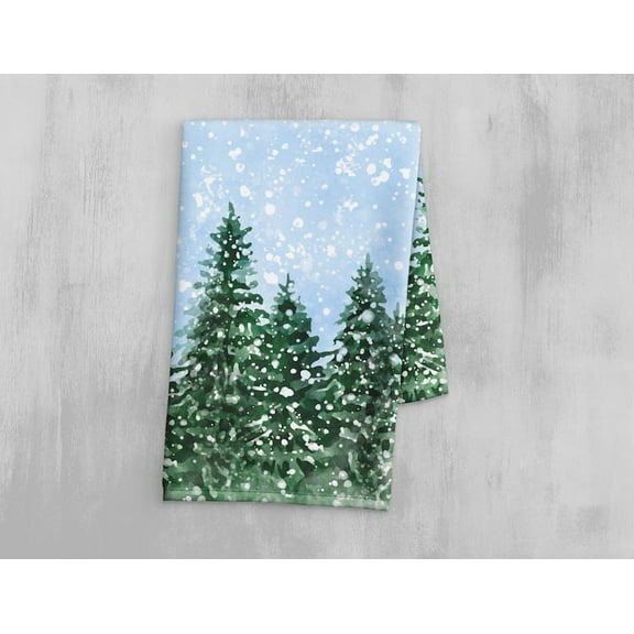 Winter Pine Tree Forest Hand Towel, Absorbent Tea Towels Hand Drying Baking Cooking Cloth, Hostess Gift, Housewarming Gift, Christmas Kitchen Bathroom Decor