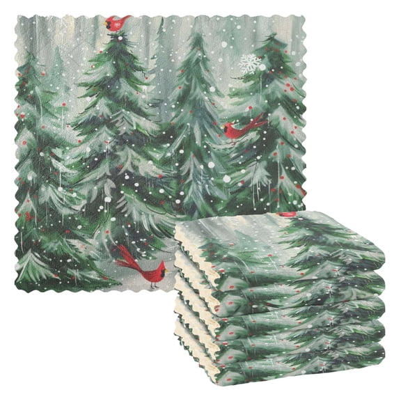 Winter Pine Tree Kitchen Cloth Dish Towels for Drying Washing Absorbent Dish Rags Reusable soft kitchen dishcloth set 6 Pack