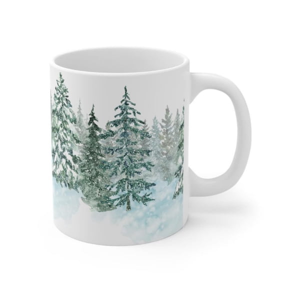 Winter Pine Tree Mug, Snowy effee Cup.
