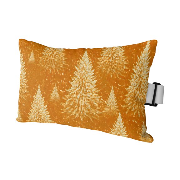 Winter Pine Tree Seamless Outdoor Pillow for Chaise Lounge Chair,Rustic Christmas Trees on Gold Waterproof Headrest Lumbar Pillows with Insert&Elastic Strap for Patio Pool Garden Chairs Decor,1 Pack