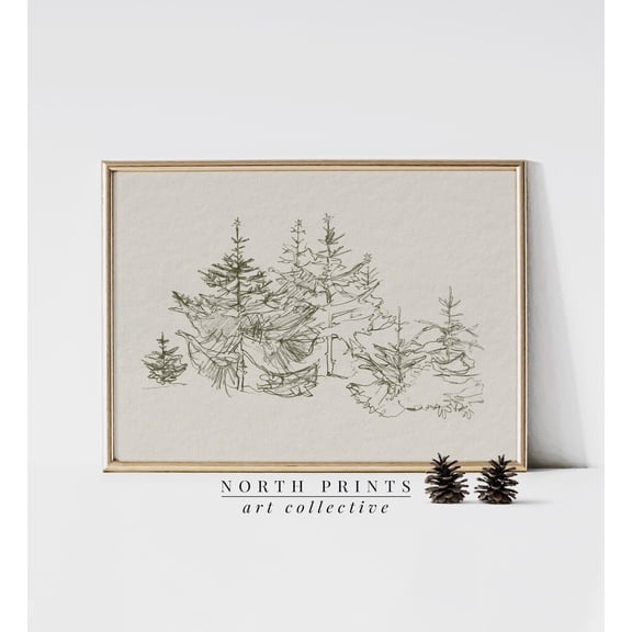 Winter Pine Tree Sketch Poster, Unframed Size 12x18