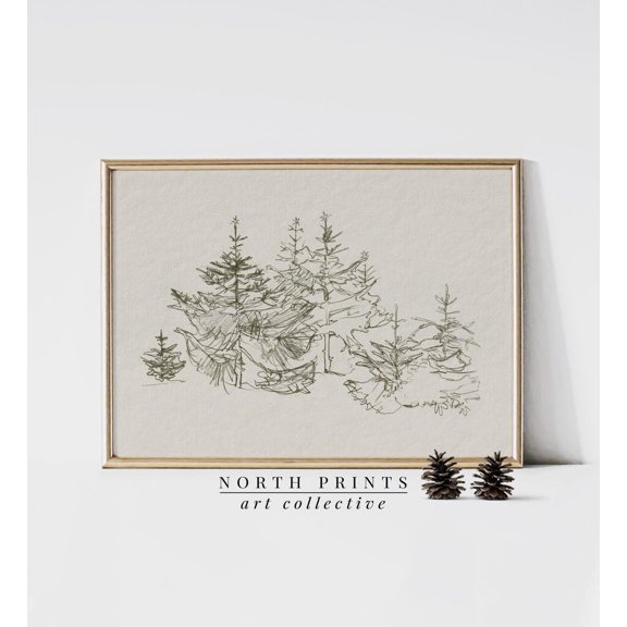 Winter Pine Tree Sketch Unframed Paper Print