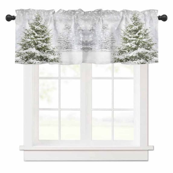 Winter Pine Tree Valances for Windows Snowflakes Christmas Tree Plant Rod Pocket Curtain Valance Window Treatment Short Curtains for Kitchen Living Room, 54"x18"