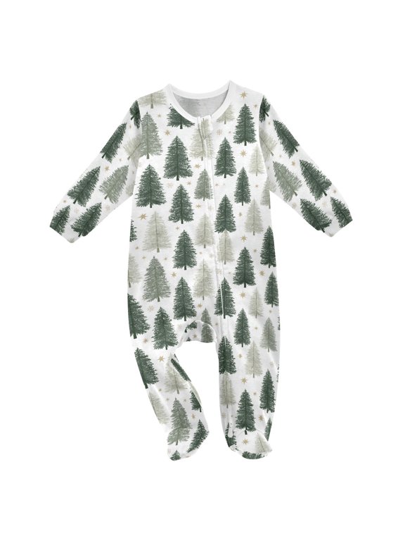 Winter Pine Trees Baby One-Piece Footies Newborn Rompers Cotton Footed Outfit for Boys Girls 0-24 Months