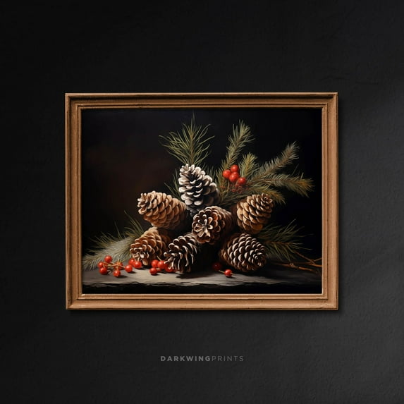 Winter Pinecone Decor, Vintage Still Life Rustic Winter Wall Art, Pinecone Decor, Winter Decor, Nature Wall Art, G387 Home Decor #1908, 16x24 UNFRAMED