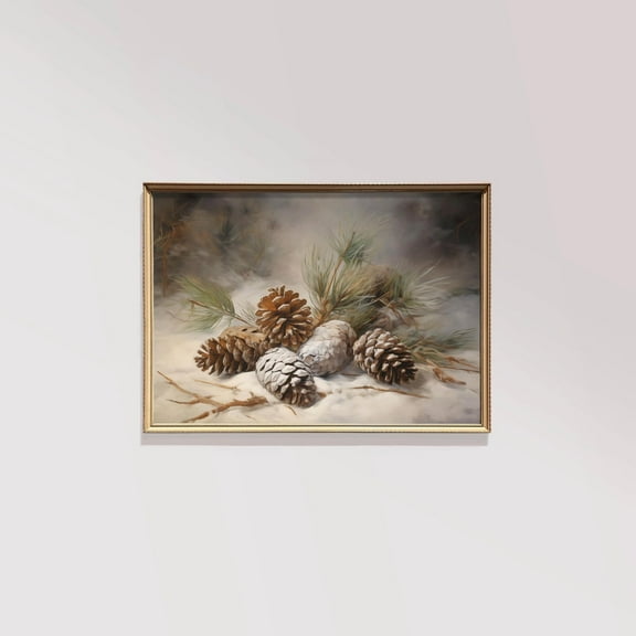 Winter Pinecone Still Life Decor Rustic Winter Wall Art Winter Decor Pinecone Decor Winter Art Nature Wall Art Print Warm Present Vintage UNFRAMED Poster Size 8x12