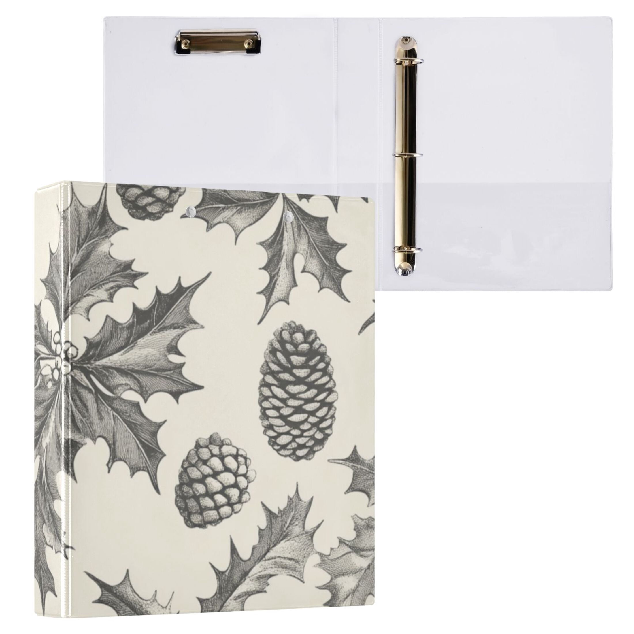 Winter Pines Leaves 3 Ring Binders 1.5 inch Hardcover File Folders with Interior Pockets A4 Size Organizer for School Office Hospital