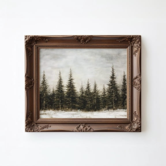 Winter Pines Winter Pine Forest Vintage Rustic Winter Landscape Poster E543, Unframed Poster Size 8x12 F03.1.18l667