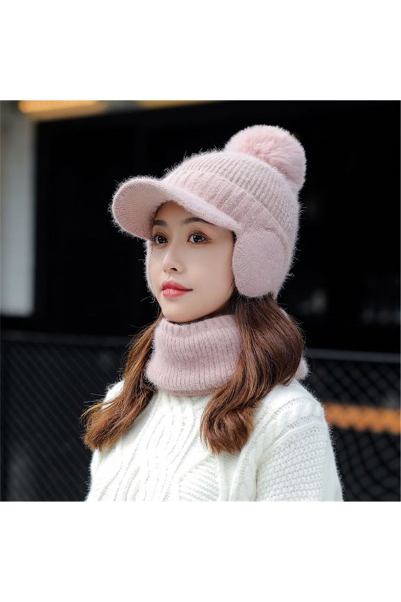 Winter Pink Baseball Cap Womens Earmuffs Add Flocking Thermal Cycling Warm Hat Knitting Scarf