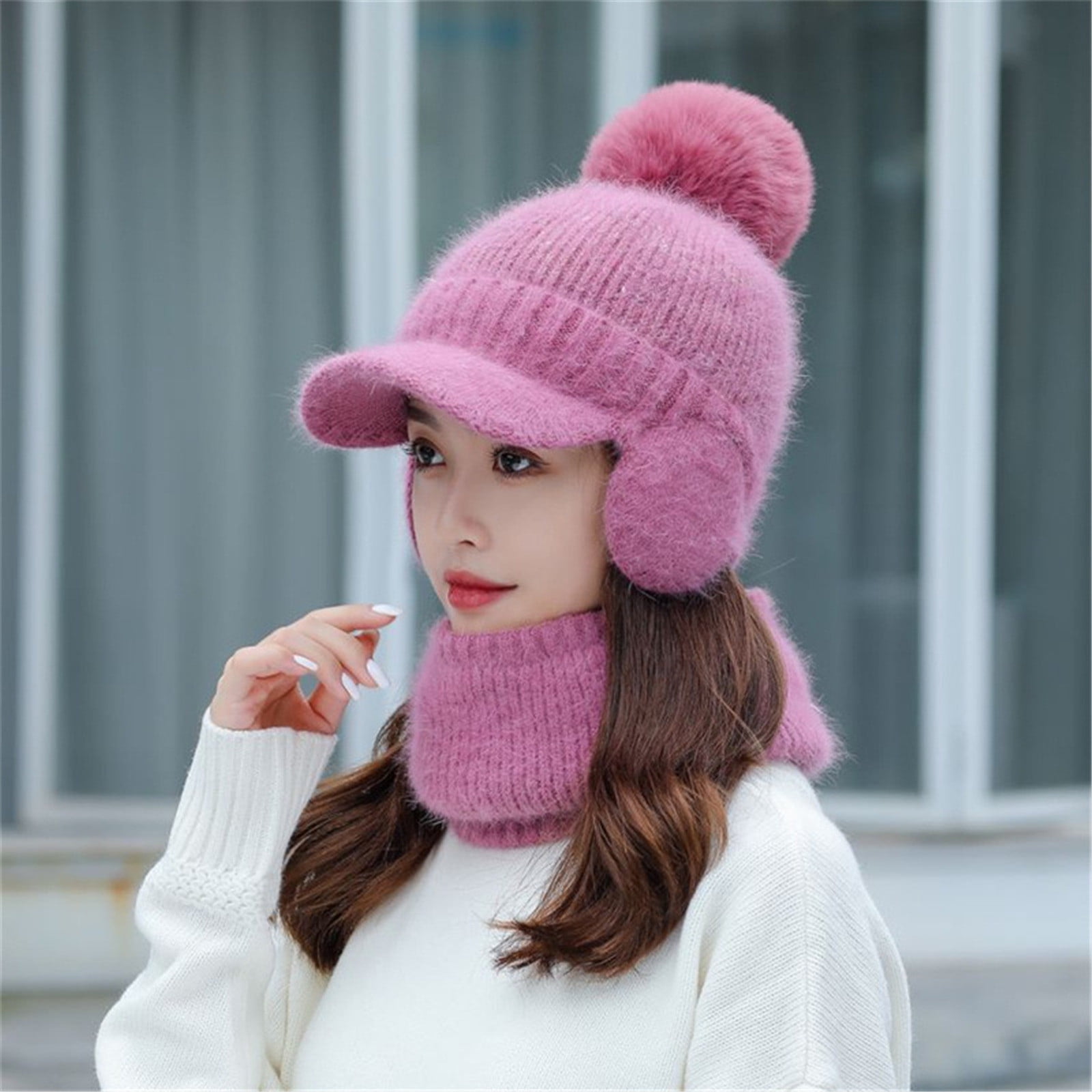 Winter Pink Baseball Cap Womens Earmuffs Add Flocking Thermal