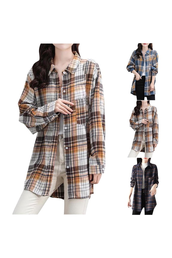 Winter Plaid Jackets for Womens Fashion Plus Size European Brushed Plaid Shirt Women's Long Sleeved Jacket Long Sleeved Hooded Casual Jacket