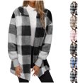 thumbnail image 1 of Winter Plaid Jackets for Womens Fashion Plus Size Double-sided Fleece Plaid Long Sleeved Long Coat Jacket Cardigan Overcoat Top, 1 of 6