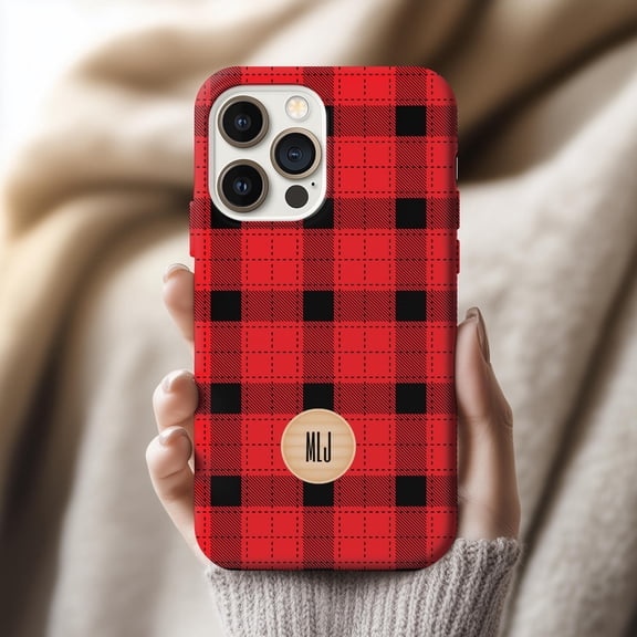 Winter Plaid Monogram Initial Phone Case with iPhone 17 to 11 Pro Max