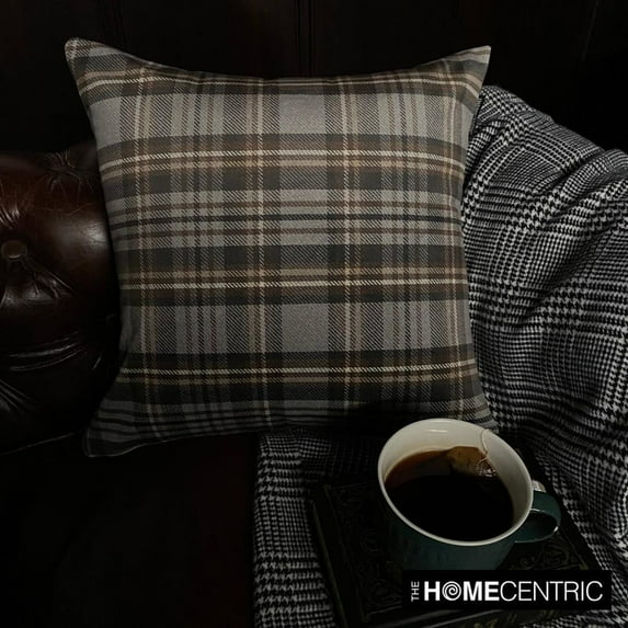 Winter Plaid Throw Pillow cover, 16"x16" Gray Velvet Decorative Pillow Cover, Modern Plaid Farmhouse Buffalo Check Pillow Cover For Sofa Couch, Hotels, living Room, Bed Room - Plaidscape Gray