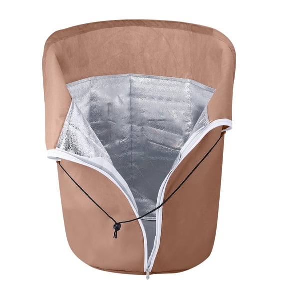 Winter Plant Pot Covers, Zipper & Drawstring Plant Pot Protection Bags, Insulated Anti-Frost Plant Winter Covers, for Outdoor Fruit Trees Potted Plants Shrubs (15.7*15.7 in, Brown)