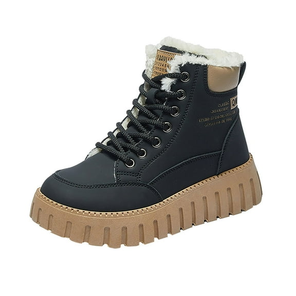 Winter Platform Combat Boots for Women Girls Fleece Lined High Top Fashion Sneakers Ankle Booties