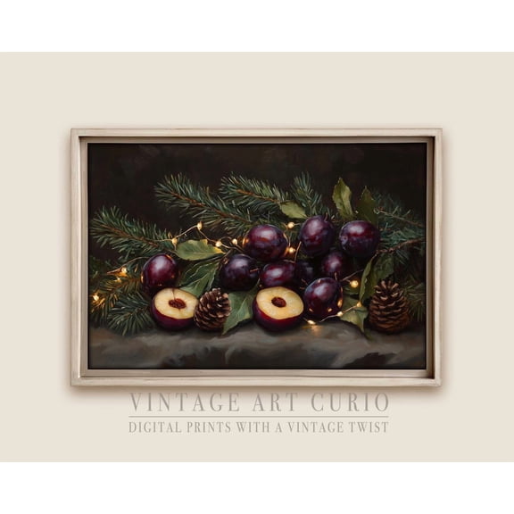 Winter Plum Garland Wall Art Print, Trendy Fruit Plum Garland, Cozy Cottagecore Decor #84 Warm Present Vintage UNFRAMED Poster Size 12x18