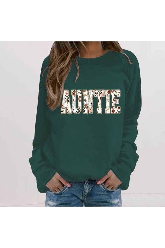 Winter Plus Size Fall Sweaters for Women Personalized Auntie Sweatshirt For Auntie Women's Funny Hoodies Blackish Green XL