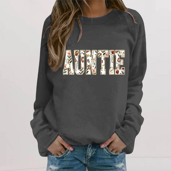 Winter Plus Size Fall Sweaters for Women Personalized Auntie Sweatshirt For Auntie Women's Funny Hoodies Dark Gray M