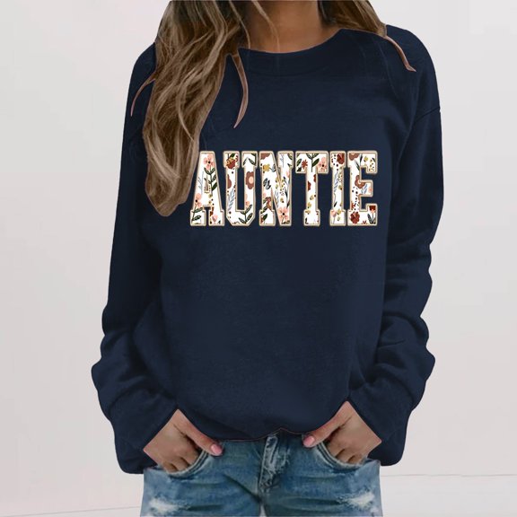 Winter Plus Size Fall Sweaters for Women Personalized Auntie Sweatshirt For Auntie Women's Funny Hoodies Navy M
