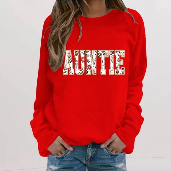 Winter Plus Size Fall Sweaters for Women Personalized Auntie Sweatshirt For Auntie Women's Funny Hoodies Red M