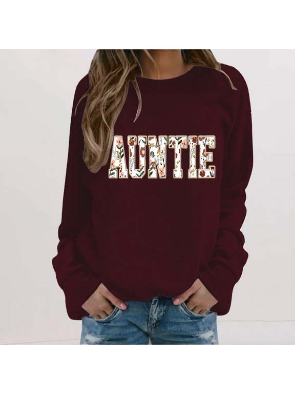 Winter Plus Size Fall Sweaters for Women Personalized Auntie Sweatshirt For Auntie Women's Funny Hoodies Wine M