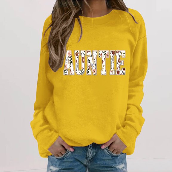 Winter Plus Size Fall Sweaters for Women Personalized Auntie Sweatshirt For Auntie Women's Funny Hoodies Yellow M