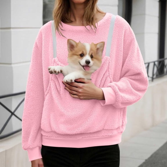 Winter Plus Size Fall Sweaters for Women Pet Cat Dog Hoodie With Pockets Animal Puppy Sweatshirt Holder Fleece Hoodies Funny Hoodies Pink M