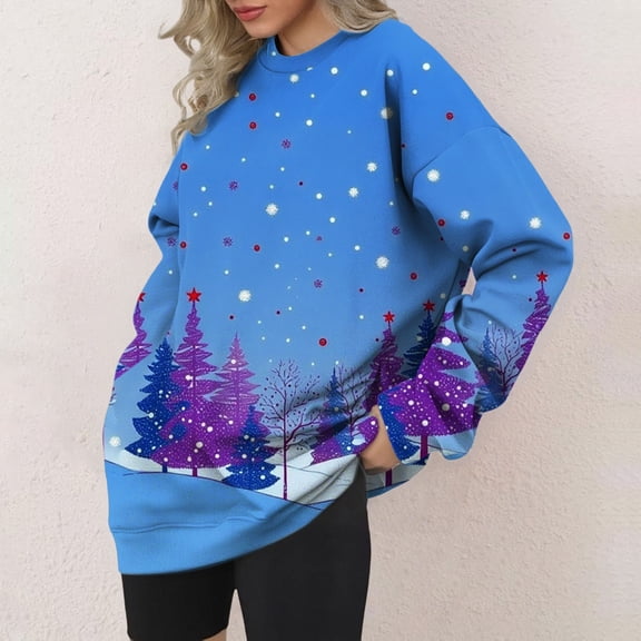 Winter Plus Size Fall Sweaters for Women Women T Shirt Blouse Long Sleeve Round Neck Tops T Shirt Funny Hoodies Blue M