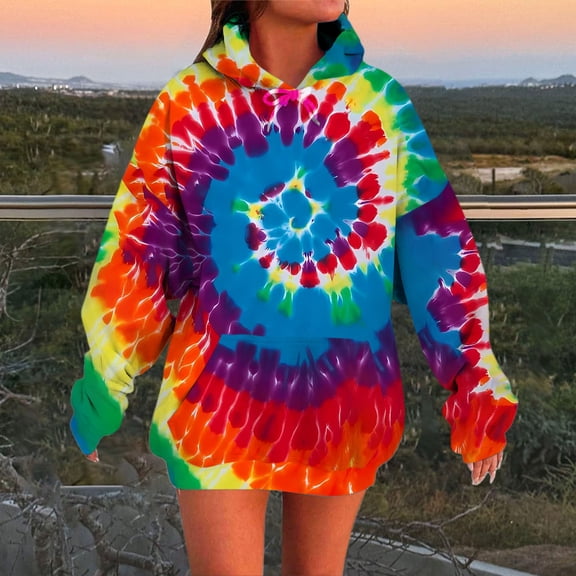 Winter Plus Size Fall Sweaters for Women Women's Autumn Fashion Tie Dye Printed Hoodies Funny Hoodies Multicolor XXXL