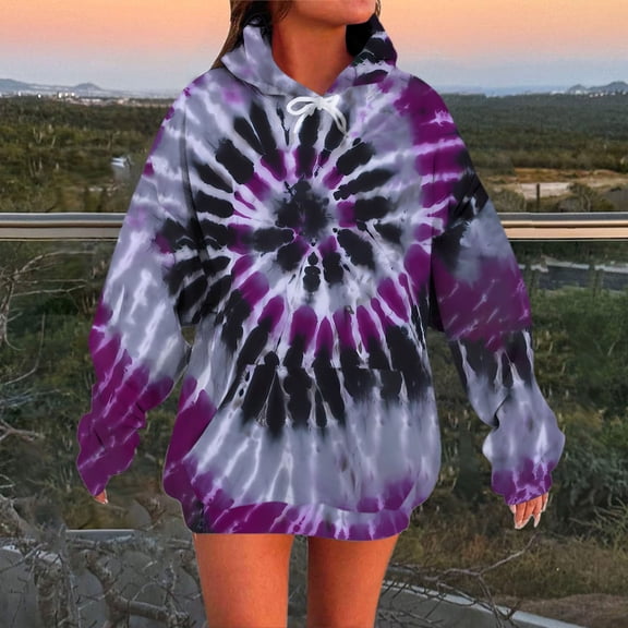 Winter Plus Size Fall Sweaters for Women Women's Autumn Fashion Tie Dye Printed Hoodies Funny Hoodies Purple XXL