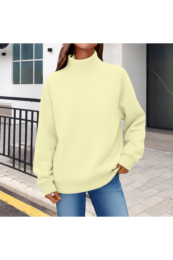 Winter Plus Size Fall Sweaters for Women Women's Fashion Casual Printed Turtleneck Long Sleeve Top Sweatshirt Funny Hoodies Khaki L