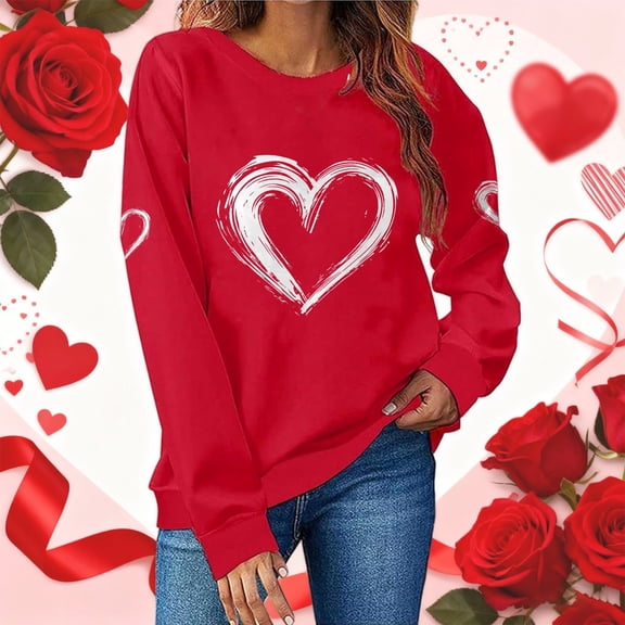 Winter Plus Size Fall Sweaters for Women Women's Fashion Casual Round Neck Long Sleeve Love Print Hoodless Sweatshirt Funny Hoodies Grey XL