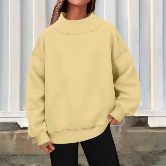 Winter Plus Size Fall Sweaters for Women Womens Turtleneck Pullover Long Sleeve Tops Fall Fashion Outfits 2025 Clothes Funny Hoodies Yellow M