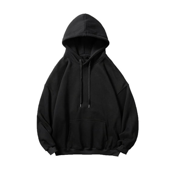 Winter Plus Size Hoodies for Men Long Sleeve Drawstring Pullover Tops Solid Color Sweatshirt with Pockets