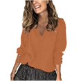 thumbnail image 1 of Winter Plus Size Sweaters For Women Trendy Casual Long Sleeve Solid Color Button V Neck Fall Brown Pullover Sweaters (5XL), 1 of 6