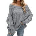 thumbnail image 1 of Winter Plus Size Sweaters For Women Trendy Off-shoulder Casual Loose Solid Color Line Round Neck Fall Gray Pullover Sweaters (XL), 1 of 6