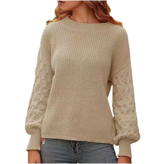 Winter Plus Size Sweaters For Women Trendy Solid Color Knitted Long Sleeved Loose Beige Round Neck Fall Pullover Sweaters S-2XL