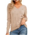 thumbnail image 1 of Winter Plus Size Sweaters For Women Trendy Solid Color Long Sleeved Knitted Casual V Neck Fall Khaki Pullover Sweaters (M), 1 of 6