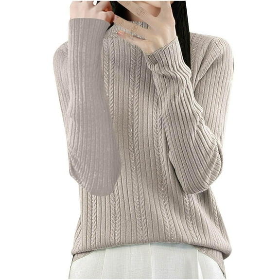 Winter Plus Size Sweaters For Women Trendy Solid Color Crew-neck Temperament Sparkling Inlay Brick Inlaid Loose Fitting Knitted Brown Fall Pullover Sweaters Turtleneck M-2XL