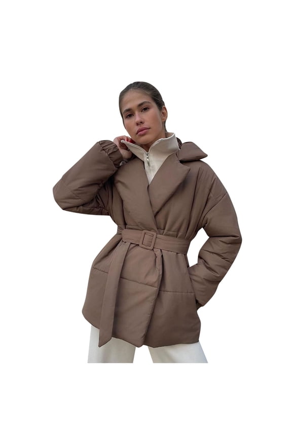 Winter Plus Size Women's Slim Fit Waist Cinching Coat With Belt Warm Solid Color Outerwear For Cold Weather