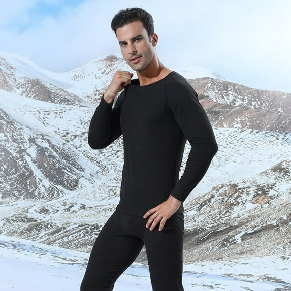 Winter Plus Velvet Padded Far Infrared Antibacterial Winter Clothing Autumn Pants Seamless Heating Suit Men's Thermal Underwear Black XXL
