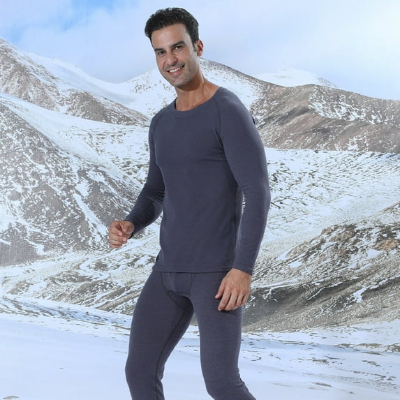 Winter Plus Velvet Padded Far Infrared Antibacterial Winter Clothing Autumn Pants Seamless Heating Suit Men's Thermal Underwear blue grey L