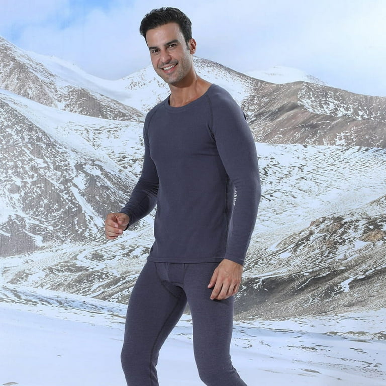 Winter Plus Velvet Padded Far Infrared Antibacterial Winter Clothing Autumn  Pants Seamless Heating Suit Men's Thermal Underwear blue grey XL 
