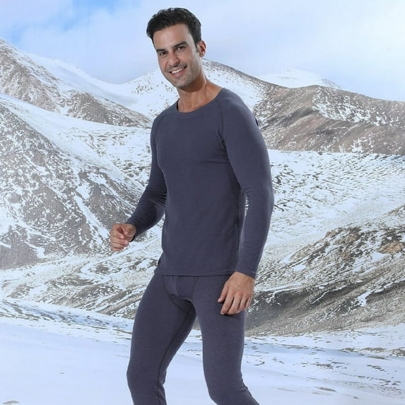 Winter Plus Velvet Padded Far Infrared Antibacterial Winter Clothing Autumn Pants Seamless Heating Suit Men's Thermal Underwear blue grey XL