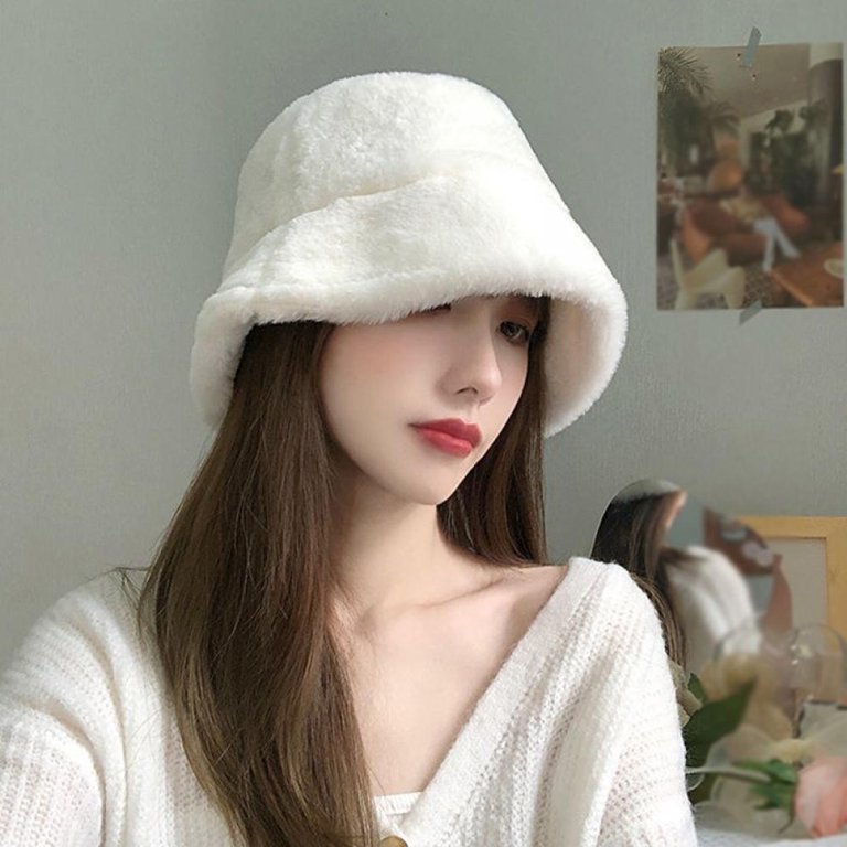 Winter Plush Bucket Hat for Women Leopard Print Fuzzy Bucket Caps 