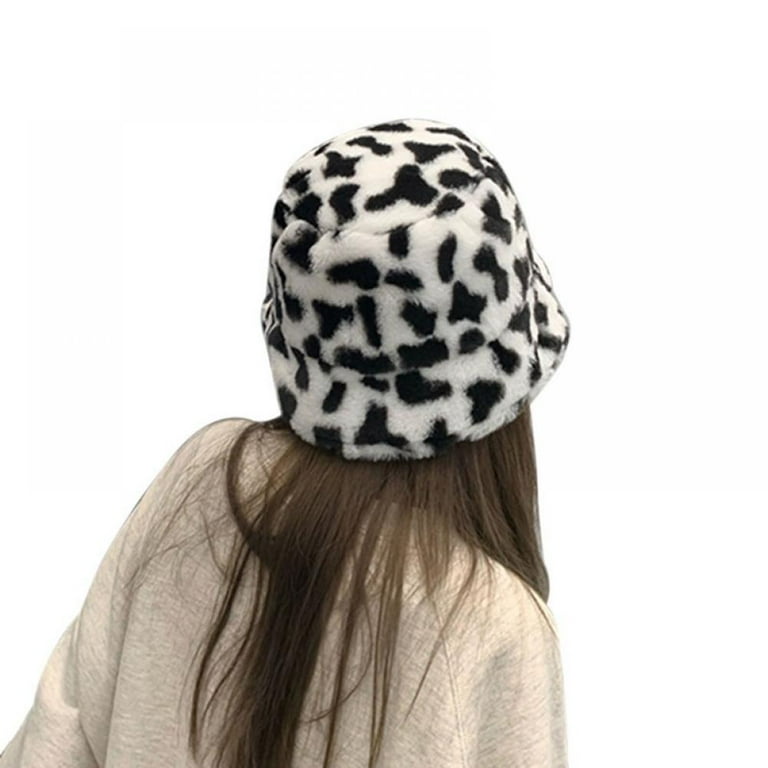 Tradecan Winter Plush Bucket Hat for Women Leopard Print Fuzzy Bucket Caps Casual Warm Faux Fur Fisherman Hats Women s Size One Size