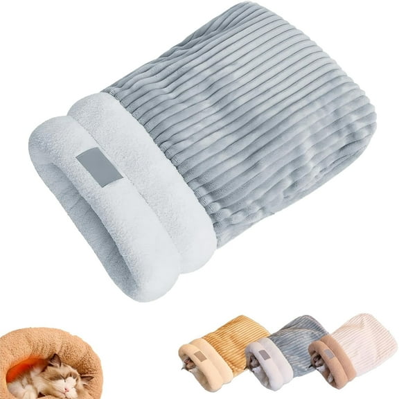NXMY Winter Plush Cat Sleeping Bag Cat Couch Cozy Pet Enclosed Bed Warm Cat Sleeper Bed Napper For Cats Grey