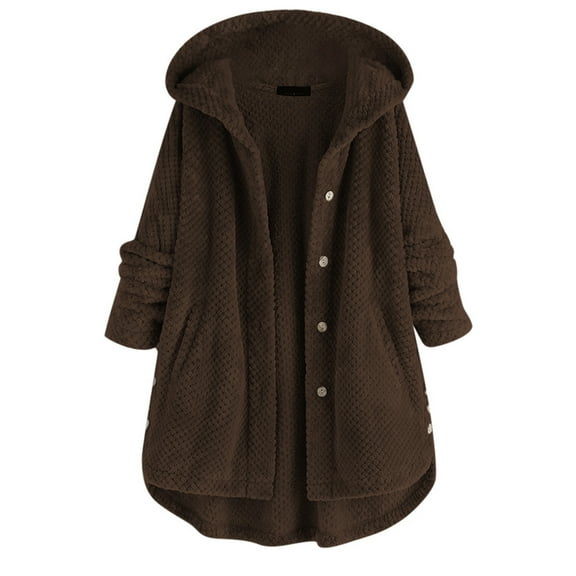 Winter Plush Coat for Women Usmixi Plush Overcoat for Women Casual Solid Plus Size Open Button Hooded Fleece Sweatshirt Outwear Ladies Long Sleeve Pocket Coats 2023 Jacket Holiday